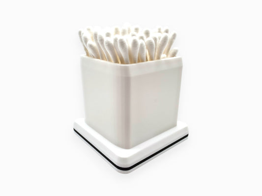 Cotton swab holder for dab station, open-top cube design